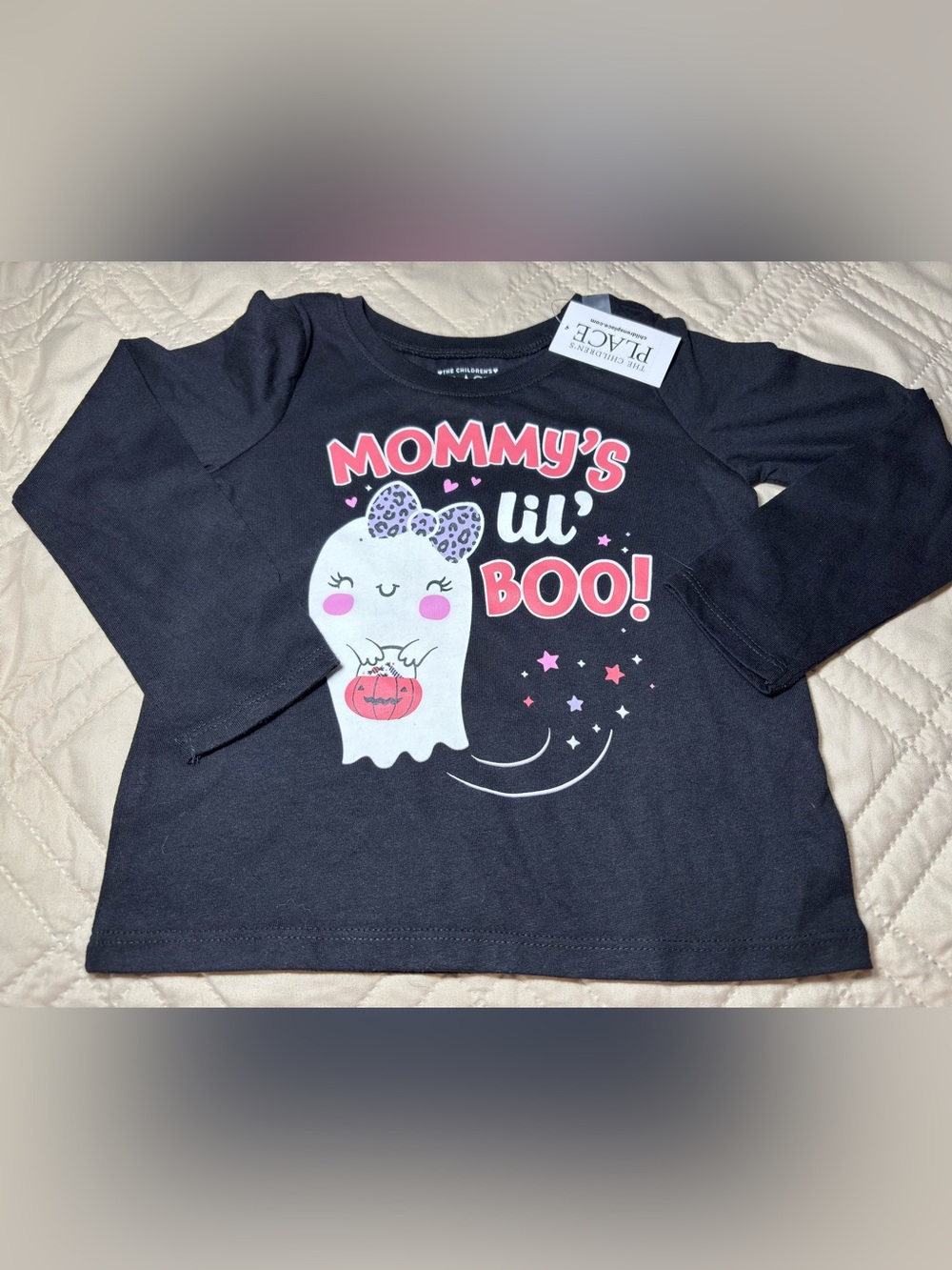 Children's Place 2T Black Long Sleeve "Mommy's lil' BOO!" Ghost Tee - Picture 3 of 4